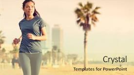  Presentation with running race - Beautiful slides featuring running woman jogging on beach backdrop and a blonde colored foreground
