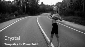  Presentation with country photo - Beautiful presentation design featuring running-woman-warm-up-before backdrop and a gray colored foreground