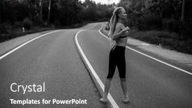  Presentation with black road - Slide deck with running-woman-warm-up background and a gray colored foreground