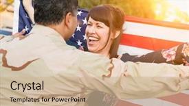  Presentation with american flag - Amazing PPT theme having runs to male military soldier backdrop and a soft green colored foreground