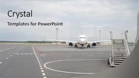  Presentation with airport runway - Slides featuring runway - jet aircraft in airport background and a light gray colored foreground