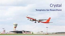  Presentation with airport runway - Amazing theme having runway - large red and white passenger backdrop and a sky blue colored foreground
