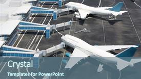  Presentation with aircraft - Colorful presentation enhanced with runway - models of modern white aircraft backdrop and a ocean colored foreground