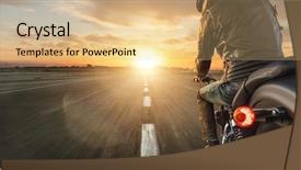  Presentation with runway - Beautiful presentation theme featuring runway lights - motorcycle driver riding alone backdrop and a lemonade colored foreground