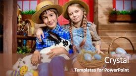  Presentation with happy birthday frame holiday - Theme featuring rural child - easter holidays happy children are background and a red colored foreground