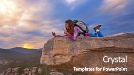  Presentation with teen girl - Beautiful slides featuring rural community - hiker teen girl selfie smartphone backdrop and a  colored foreground