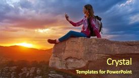  Presentation with teen girl - Colorful PPT theme enhanced with rural community - hiker teen girl selfie smartphone backdrop and a  colored foreground