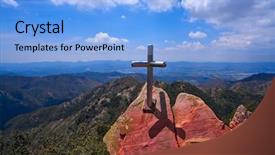  Presentation with cross - Beautiful theme featuring rural community climate - espadan sierra peak tip cross backdrop and a light blue colored foreground
