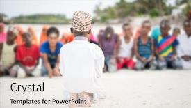  Presentation with african children - Slide deck having rural education - african school children on beach background and a sky blue colored foreground