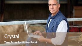  Presentation with laptop - Presentation theme having rural education - farmer working on his laptop background and a coral colored foreground
