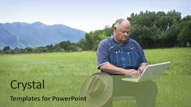  Presentation with old age - Theme with rural education - old farmer adapting background and a seafoam green colored foreground