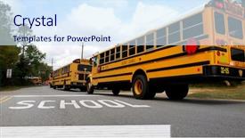  Presentation with buses - Colorful presentation theme enhanced with rural education - school buses lined up backdrop and a sky blue colored foreground