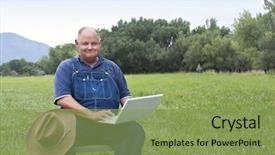  Presentation with rural - Slide deck with rural education - senior man using laptop computer background and a seafoam green colored foreground
