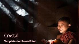  Presentation with shining light - Colorful slide deck enhanced with rural education - southeast asian little monk reading backdrop and a wine colored foreground