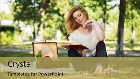  Presentation with reading - Audience pleasing slides consisting of rural education - young fashion woman reading backdrop and a yellow colored foreground