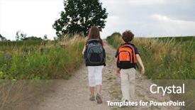  Presentation with school kids - Cool new presentation theme with rural education - young kids going to school backdrop and a gray colored foreground