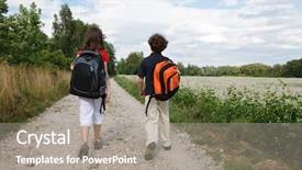  Presentation with school kids - Presentation theme enhanced with rural education - young kids going to school background and a gray colored foreground