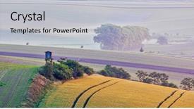  Presentation with hunting - Audience pleasing slide set consisting of rural europe background - moravian rolling landscape with hunting tower shack in early morning on sunrise moravia czech republic backdrop and a light gray colored foreground