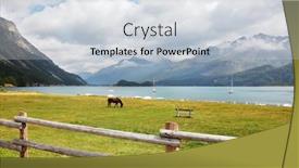  Presentation with grazing - PPT theme enhanced with rural fence along the lake shore sleek thoroughbred bay horse grazing near the moored yachts the swiss alpes early autumn background and a lemonade colored foreground