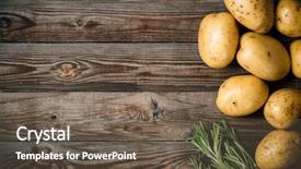  Presentation with close up wooden decking - Theme enhanced with rural healthcare - bunch of potatoes on wooden background and a tawny brown colored foreground