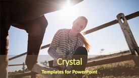  Presentation with vet - Beautiful slide set featuring rural healthcare - smiling female vet attaching shoe backdrop and a tawny brown colored foreground