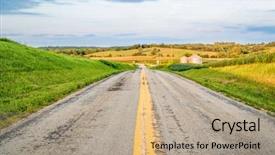  Presentation with farmland - Presentation theme with rural highway across hilly missouri background and a coral colored foreground