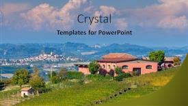  Presentation with vineyards - PPT layouts with rural house on the hill and autumnal vineyards in piedmont northern italy background and a teal colored foreground