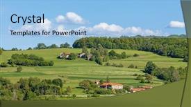  Presentation with pasture - Amazing slides having rural houses on green pasture among trees under blue sky in piedmont northern italy backdrop and a light blue colored foreground