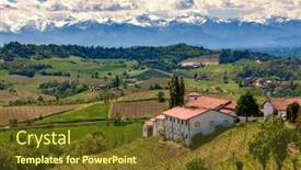  Presentation with green mountains - PPT theme with rural-houses-on-the-hill background and a tawny brown colored foreground