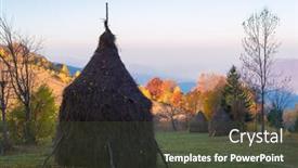  Presentation with autumn morning - Amazing presentation having rural landscape in autumn making hay for the winter haystacks on a mountain meadow sunny morning in the village carpathians ukraine europe backdrop and a tawny brown colored foreground