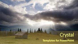  Presentation with storm clouds - Cool new theme with rural landscape with dramatic sky autumn in the mountain village wooden cottage in the meadow storm clouds and sun rays carpathians ukraine europe backdrop and a tawny brown colored foreground