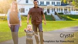  Presentation with race - Presentation having rural living - happy mixed race family walking background and a coral colored foreground