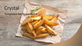  Presentation with wedges - Presentation theme with rural nutrition - delicious baked potato wedges background and a coral colored foreground