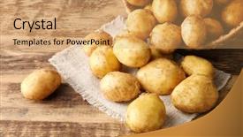  Presentation with wicker - Slides having rural nutrition - wicker basket and young potatoes background and a coral colored foreground
