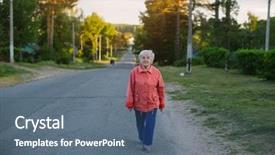  Presentation with rural poverty - Amazing slide set having rural poverty - elderly woman is walking down backdrop and a ocean colored foreground