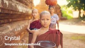  Presentation with myanmar bagan - Amazing presentation design having rural poverty - southeast asian young buddhist monks backdrop and a coral colored foreground