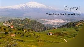  Presentation with volcano - Slides with rural road and hilly landscape of the territory of the volcano etna snow covered background and a light blue colored foreground