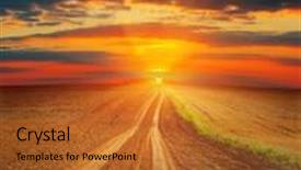  Presentation with rural road - PPT theme having road in field over sunset background and a red colored foreground