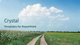  Presentation with rural road - Amazing slide deck having rural road in green fields under clouds in blue sky backdrop and a sky blue colored foreground