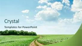  Presentation with road light - PPT theme featuring rural road in green spring fields and light clouds over it background and a sky blue colored foreground