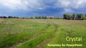  Presentation with thunderstorm - Presentation theme having rural road in steppe before thunderstorm background and a tawny brown colored foreground