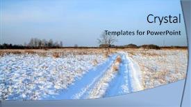  Presentation with winter road and branch - Beautiful PPT theme featuring rural road on winter field backdrop and a  colored foreground