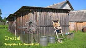  Presentation with herb - Audience pleasing presentation consisting of rural-shed-on-green-herb backdrop and a tawny brown colored foreground