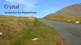  Presentation with rural farms and towns - PPT theme featuring rural single track uphill road background and a  colored foreground