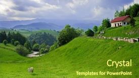  Presentation with tourism romanian - Beautiful PPT theme featuring rural tourism - amazing and peaceful landscape backdrop and a tawny brown colored foreground