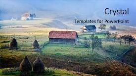  Presentation with autumn morning - Presentation theme having rural tourism - mountain landscape in autumn morning background and a light blue colored foreground