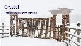  Presentation with tourism romanian - Theme consisting of rural tourism - traditional romanian wooden gate background and a sky blue colored foreground