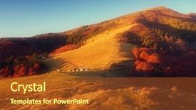  Presentation with fall color - Cool new PPT theme with rural tourism homestead - autumn landscape in the mountains backdrop and a tawny brown colored foreground