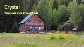  Presentation with log cabin - Amazing PPT theme having rural tourism homestead - beautiful log cabin in montana backdrop and a tawny brown colored foreground