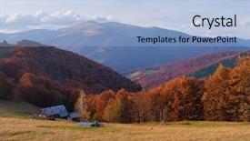  Presentation with house forest - PPT theme featuring rural tourism homestead - house in the mountain village background and a light blue colored foreground